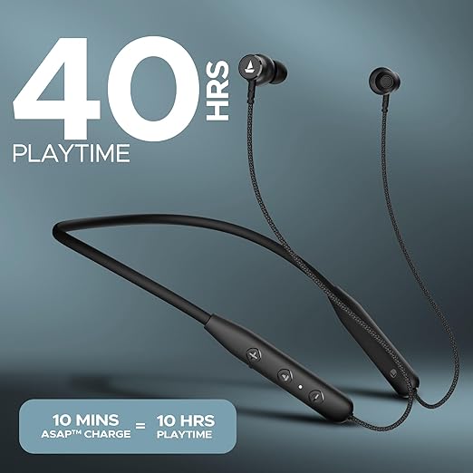 boAt 2025 Launch Rockerz 113, 40H Battery, Dual Pair, Fast Charge, ENx Tech, Stream Ad Free Music via App Support, Magnetic Buds, Bluetooth Neckband, Wireless with Mic in Ear Earphones (Active Black)