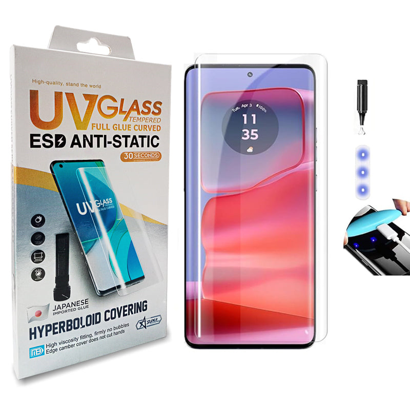 Advanced HD+ UV Tempered Glass Screen Protector For Motorola Edge 50 / Edge 50 Pro (6.7 Inch, Pack of 1) UV Curved Screen Guard Full Adhesive, Case Friendly with installation kit &amp; Guide.