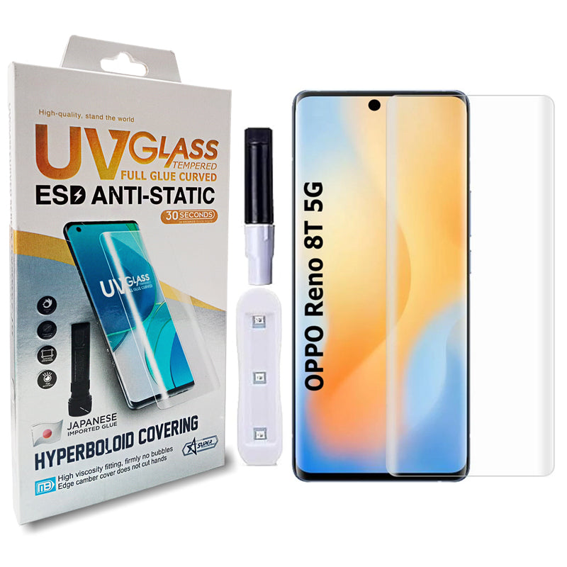 Oppo Reno 8T (Pack of 1) Premium UV-Curved Tempered Glass | UV-Curved Display Guard | Case-Friendly Build | Includes Installation Kit