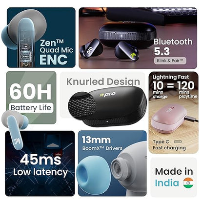 Boult GOBOULT (Formerly Z20 Pro Made in India Ear Buds Wireless 60H Playtime