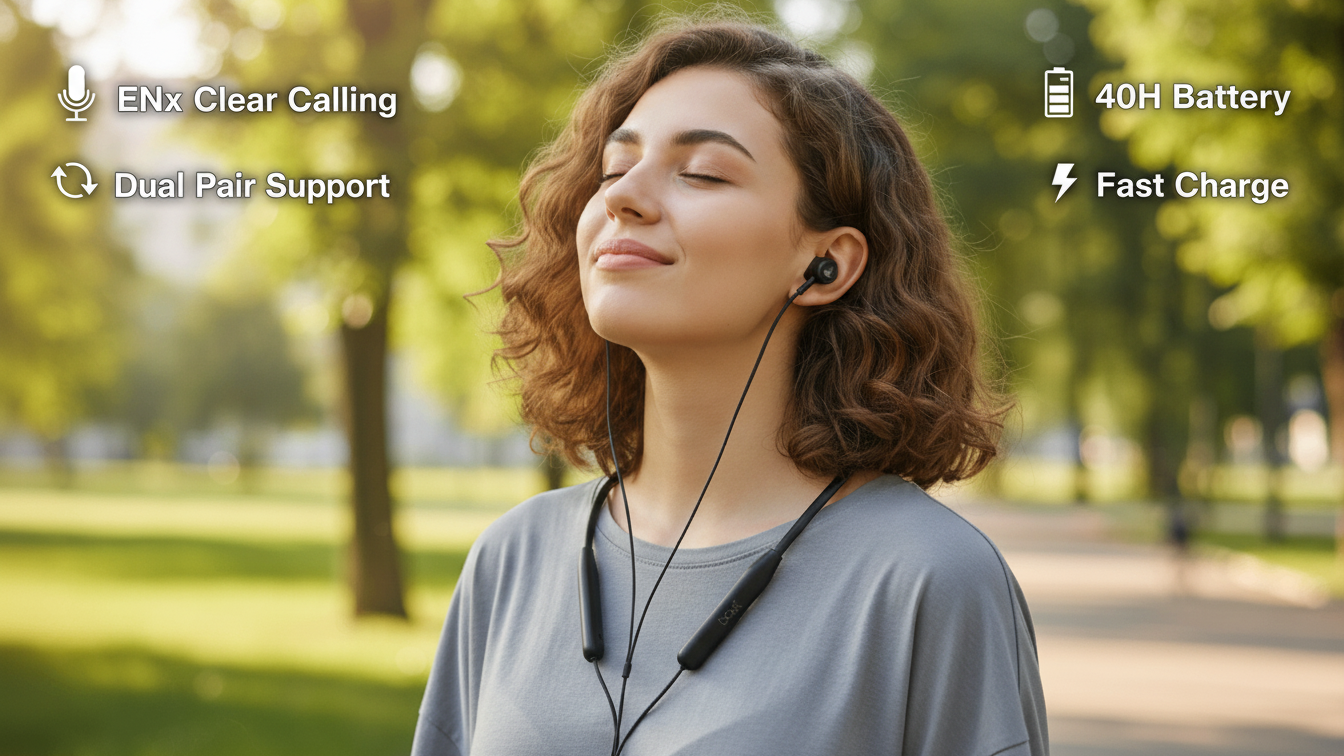 boAt Rockerz 113 Bluetooth Earphones – 2025 Launch | 40H Backup | Fast Charge | Dual Pair | Magnetic Buds | Mic Included (Active Black)