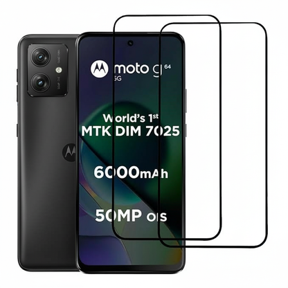 Military-Grade Gorilla Tempered Glass Compatible For Motorola G64 / G54 / G14 5G (Black) Edge-to-Edge Coverage With Easy Installation Kit for Smartphone (Pack of 2)