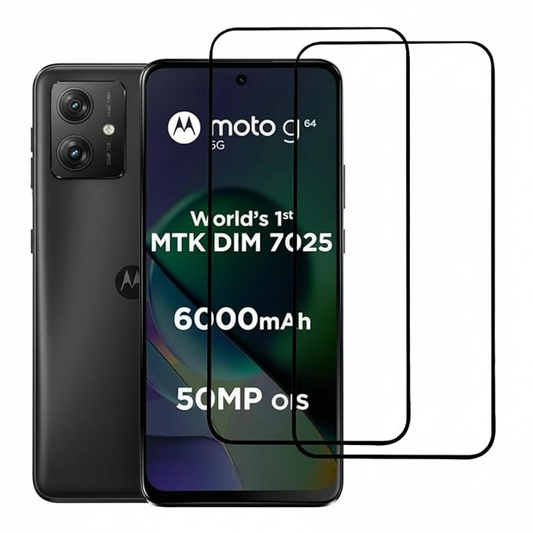 Military-Grade Gorilla Tempered Glass Compatible For Motorola G64 / G54 / G14 5G (Black) Edge-to-Edge Coverage With Easy Installation Kit for Smartphone (Pack of 2)