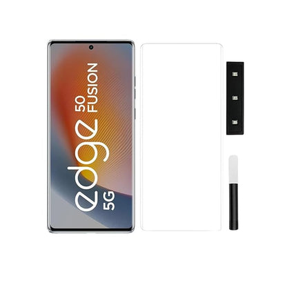 Premium UV Tempered Glass Screen Protector For Moto Edge 50 Fusion (Pack of 1) Full Adhesive UV Curved Screen Guard, Case Friendly with Installation Kit