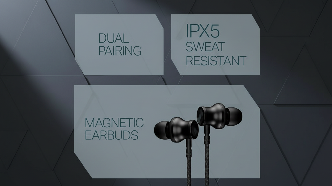 boAt Rockerz 113 Bluetooth Earphones – 2025 Launch | 40H Backup | Fast Charge | Dual Pair | Magnetic Buds | Mic Included (Active Black)