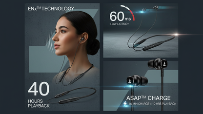 boAt Rockerz 113 Bluetooth Earphones – 2025 Launch | 40H Backup | Fast Charge | Dual Pair | Magnetic Buds | Mic Included (Active Black)